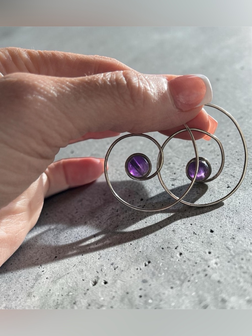 Sterling Silver Spiral Earrings with Amethyst Accent